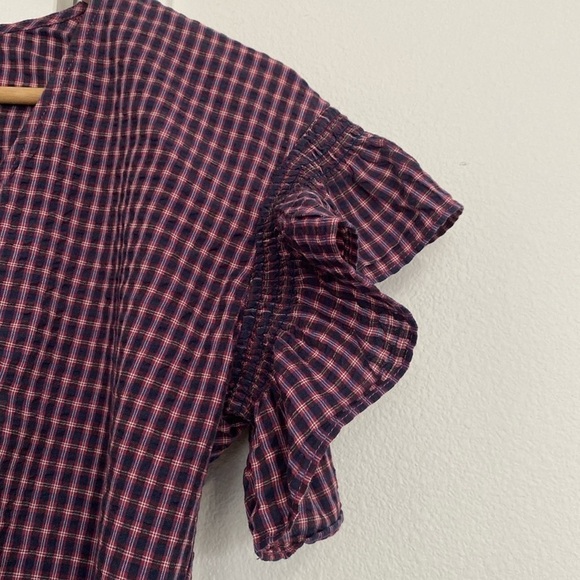 Madewell flutter sleeve, side tie, wrap blouse in plaid. - Picture 3 of 16